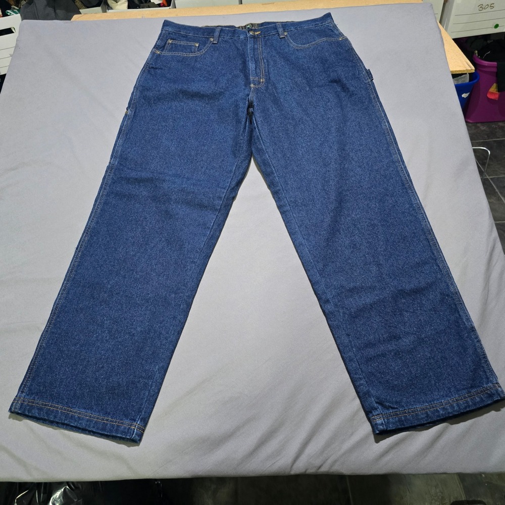 RedHead Carpenter Jeans Men 38x32 Blue Flannel Lined Plaid Utility Workwear